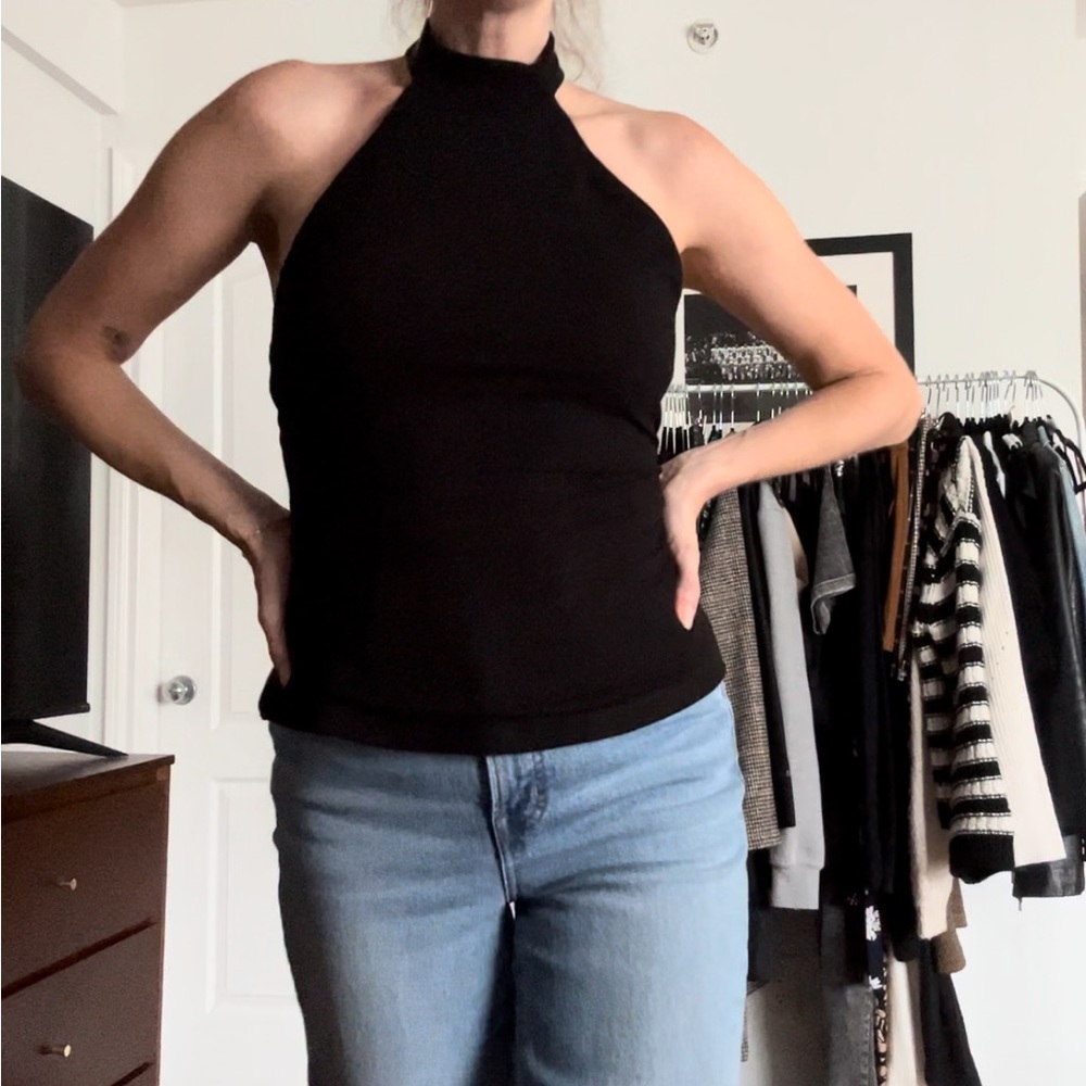 Dynamite Black Ribbed Halter Top w/ Tie Back